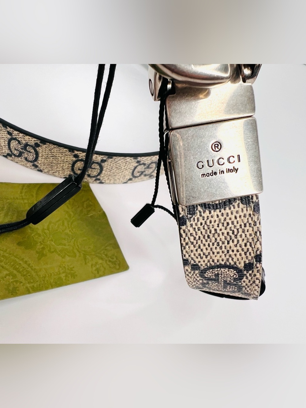Gucci GG Supreme Canvas Leather Double G Interlocking Belt Size 38 cm - 95 in - Picture 7 of 9